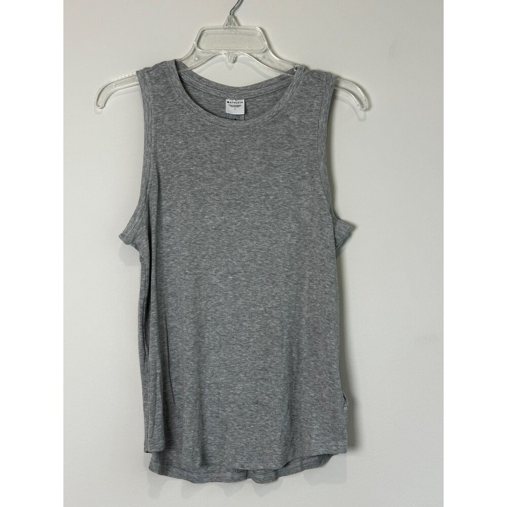 Athleta Womens Essence Rib Tank Medium Gray Modal Blend Keyhole Back Athleisure